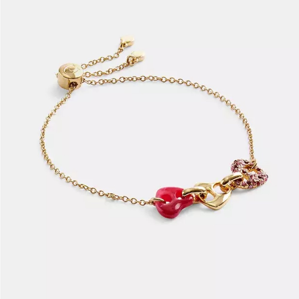 Coach Pavé Hearts Chain Link Slider Bracelet,nwt !!